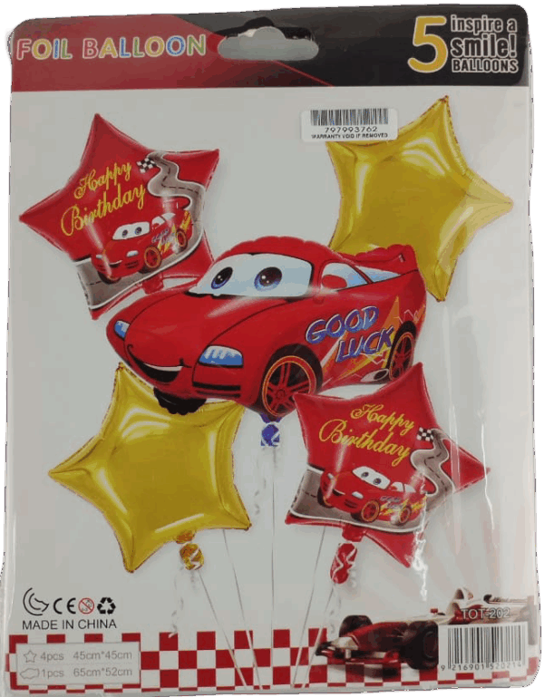 Casey 5pc Red Cars Themed Birthday Balloon Set