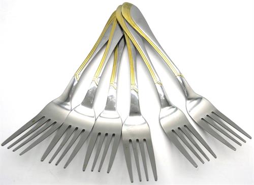 Casey Catering 6 Piece Stainless Steel Dinner Table Forks Gold Wave