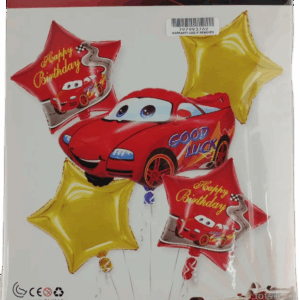 Casey 5pc Red Cars Themed Birthday Balloon Set