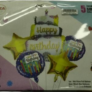 Casey 5pc Blue and Gold Themed Birthday Balloon Set
