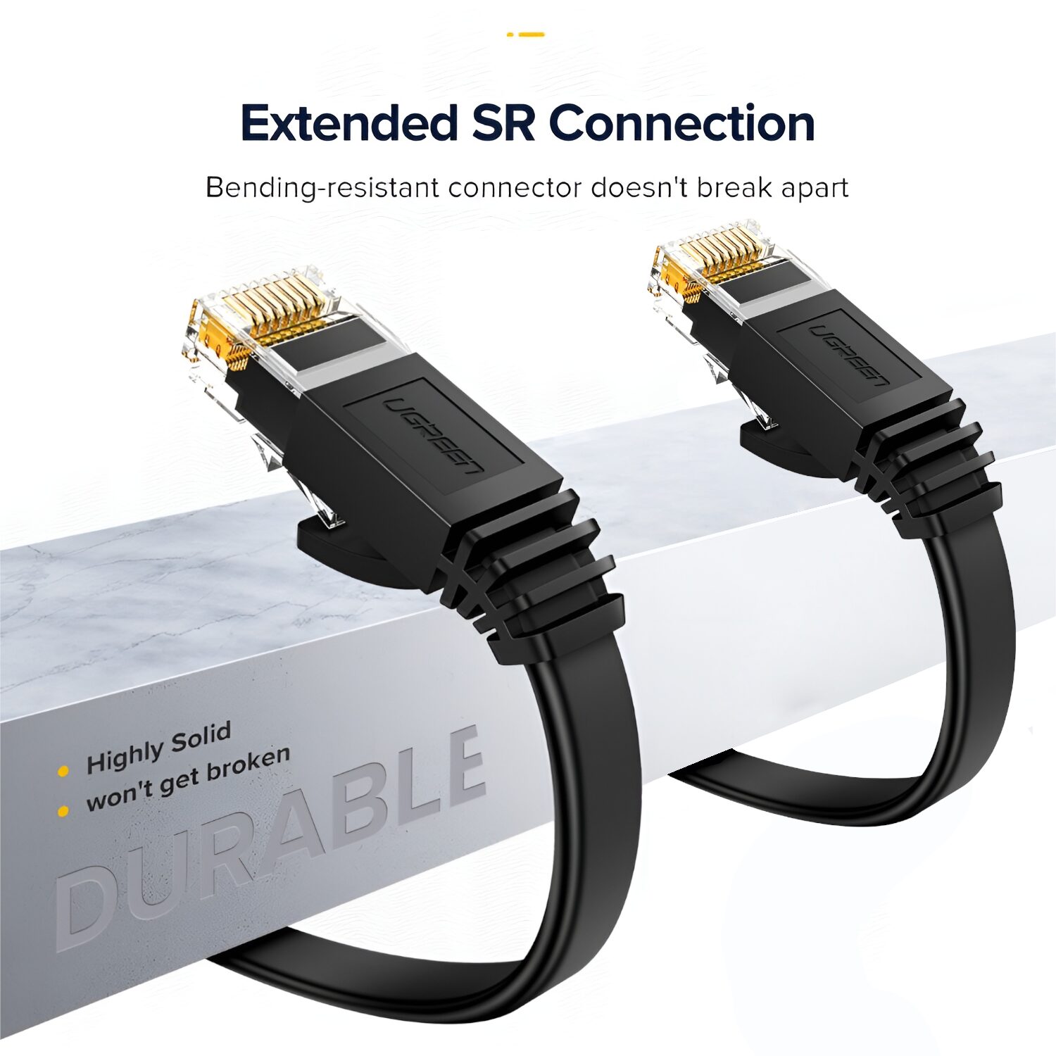 UGREEN NW102 Cat6 U/UTP Flat Ethernet Cable 0.5m - Black - Image 4