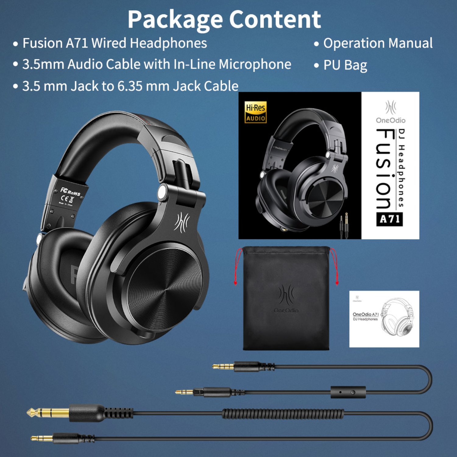 Oneodio Pro A71 Wired Headphones - Black - Image 5