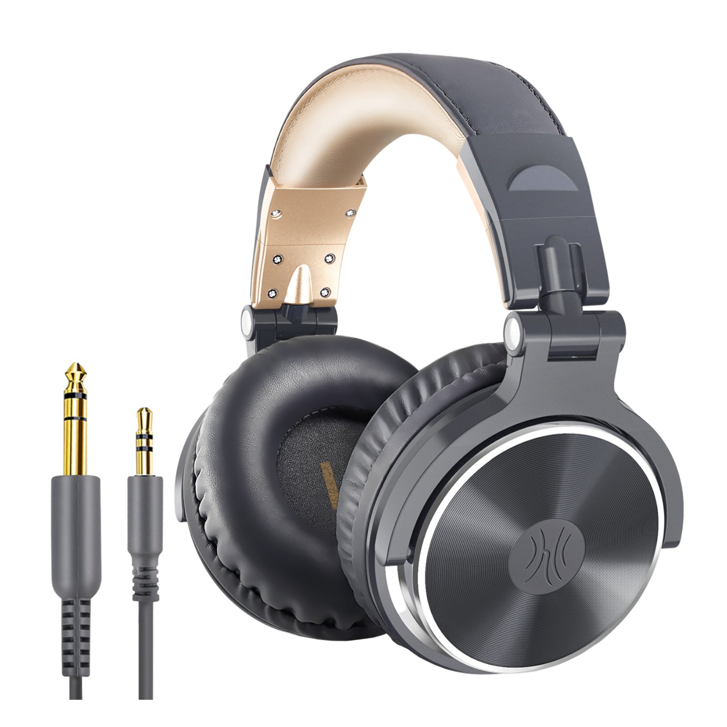 Oneodio Pro 10 Professional Wired Over Ear DJ and Studio Monitoring Headphones - Grey/Gold - Image 2