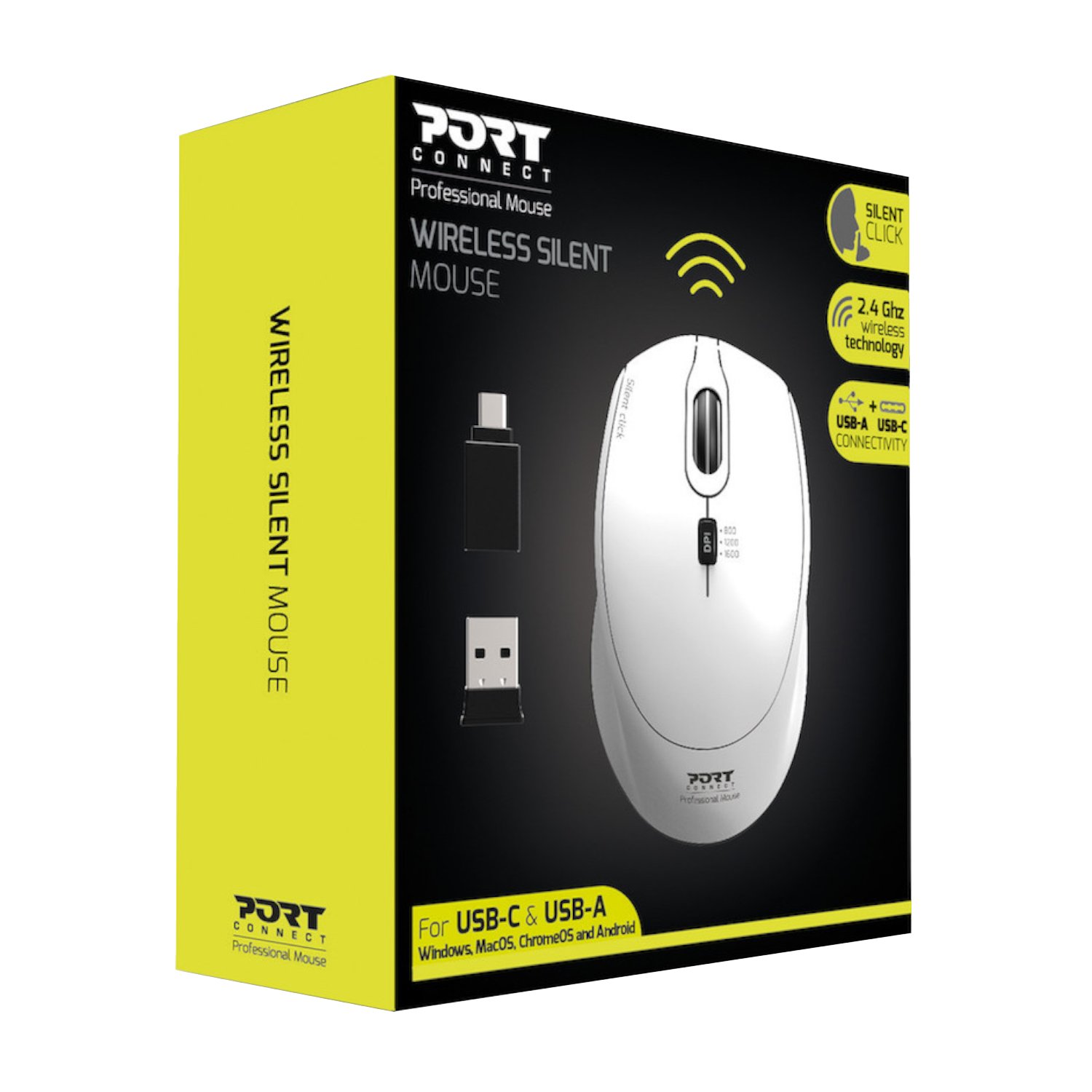 Port Connect Silent 1600DPI 3 Button Wireless Mouse - White - Image 4