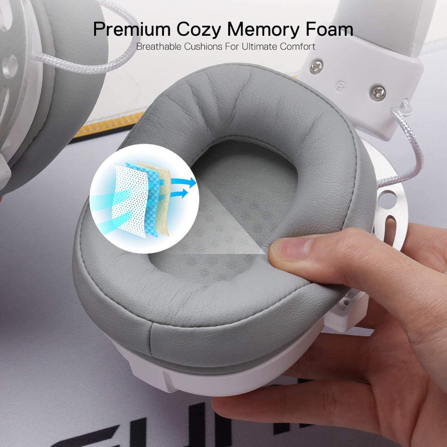 REDRAGON Over-Ear AURORA Gaming Headset - White - Image 6