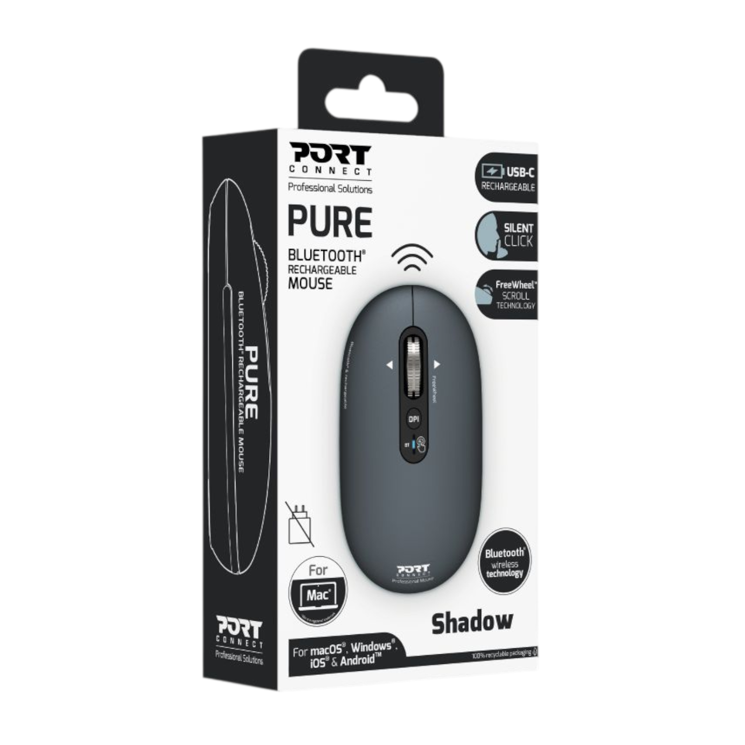 Port Connect PURE MAC Rechargeable Wireless and Bluetooth Mouse - Shadow - Image 5