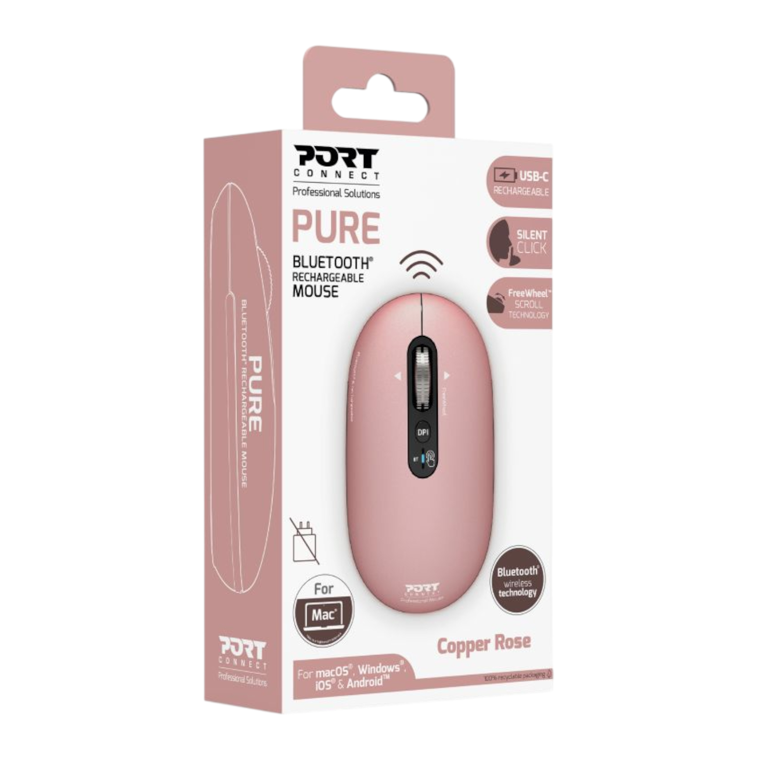 Port Connect PURE MAC Rechargeable Wireless and Bluetooth Mouse - Copper Rose - Image 5