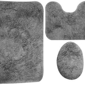 Casey Bathroom Dark Grey 3 Piece Mat Set